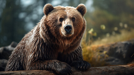 Brown bear in the forest. Generative AI