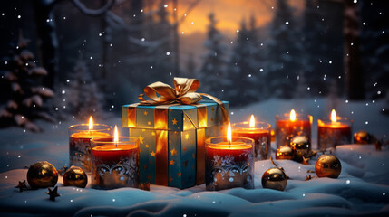 Christmas gift decoration. Holiday season and Christmas celebration