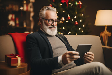 an elderly man with a tablet