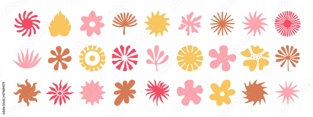 Poster vector set of design elements and illustrations in simple flat linear style - sun symbols, abstract 