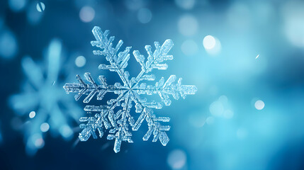 Magic background with snowflakes on the dark blue.