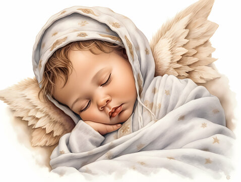 Little sleeping Christmas angel illustration.
