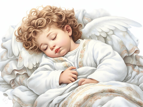 Illustration of cute Christmas angel on the white background.