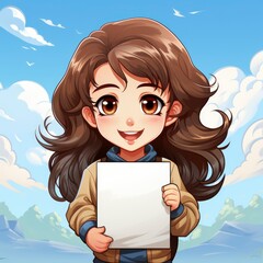 Cute Girl Holding Board , Cartoon Graphic Design, Background Hd For Designer