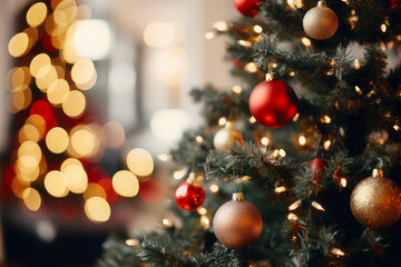 Fototapeta na wymiar Holiday season with beautiful indoor Christmas decoration background