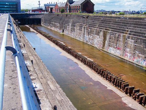 Thompson's dry graving dock, Belfast, where many ships including the Titanic were built and fitted out from 1910 to 1950s.  When built, it was the largest dry dock in the world.