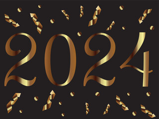 2024 The New Year. Christmas illustration.Golden color. Vector.