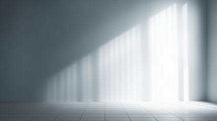 Minimal white room interior with incident light from window. Copy space. Generative AI