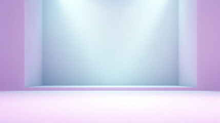 Minimal room interior with incident light from window. Pastel purple color. Copy space. Generative AI