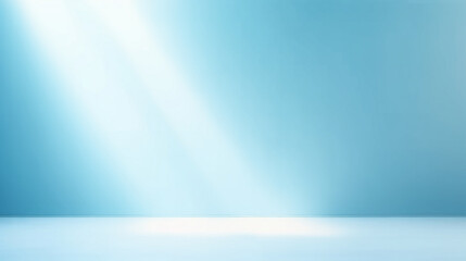 Minimal sky blue room interior with incident light from window. Copy space. Generative AI - obrazy, fototapety, plakaty