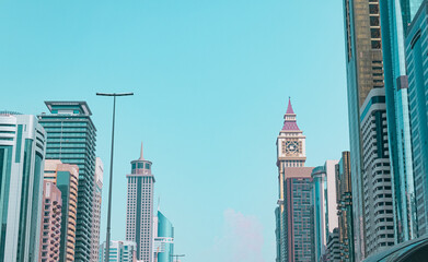 Dubai, UAE: 04112023- View of the road and buildings during daytime, Modern city, high buildings