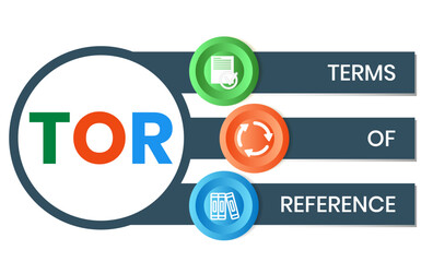 TOR - Term of Reference acronym business concept background. vector illustration concept with keywords and icons. lettering illustration with icons for web banner, flyer, landing page