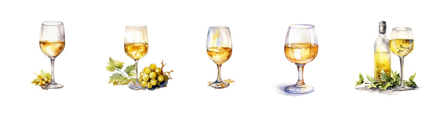 Watercolor cocktail drinks set on white background. Watercolor painting daily routine objects. Hand drawn colorful Sublimation design,white background