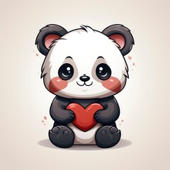Obraz premium Cute Panda With Love Sign Hand , Cartoon Graphic Design, Background Hd For Designer