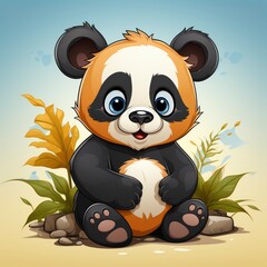 Obraz premium Cute Panda With Question Mark , Cartoon Graphic Design, Background Hd For Designer