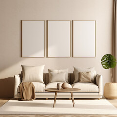 living room interior design,3 frame mockup,frames for wall art,3d