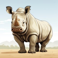 Obraz premium Cute Rhino Sitting , Cartoon Graphic Design, Background Hd For Designer