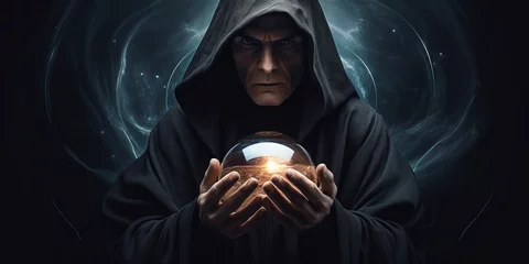Deurstickers a man in a robe holding a crystal ball © Aliaksandr Siamko