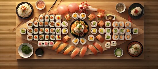 serving of Sushi on a wooden table