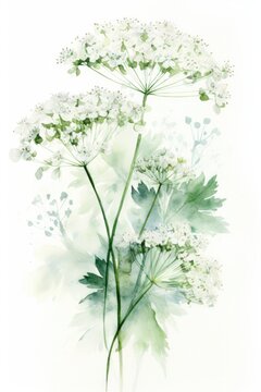 Loose watercolor style illustration of Cow Parsley on a white background.