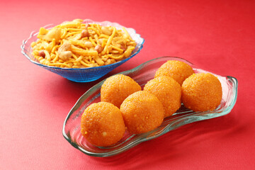Indian Sweet Motichoor ladoo also know as Bundi Laddu or Motichur Laddoo are made of  very Small Gram Flour Balls or Boondis which are deep fried