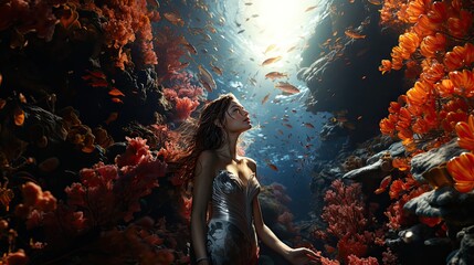 Mermaid in coral reef