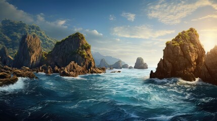 ocean blue travel sea landscape illustration water nature, summer vacation, horizon background ocean blue travel sea landscape