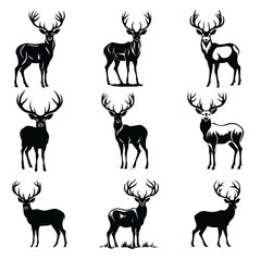 Graceful Shadows: Black Silhouette Deer Vector
