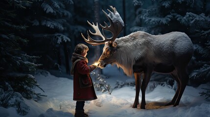 A boy with reindeer