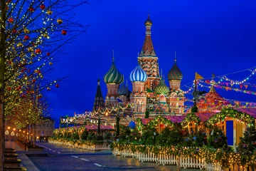 Foto op Plexiglas Moscow Kremlin and Red Square with the New Year and Christmas decorations in Moscow, Russia. © Ekaterina Belova