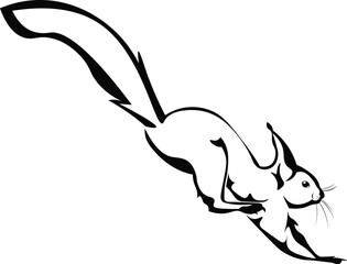 Cartoon Black and White Isolated Illustration Vector Of A Squirrel Running and Jumping © Matt