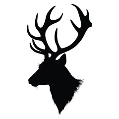 Horned Deer face Silhouette on white background