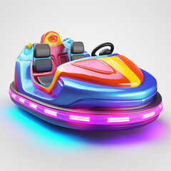 Colorful bumper car isolated on white background. Bumper car with neon. Bumper car amusement park.