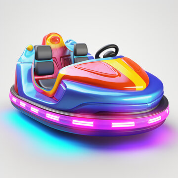 Colorful bumper car isolated on white background. Bumper car with neon. Bumper car amusement park.