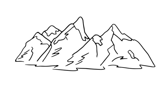 Mountains in doodle style. Hand drawn illustration.