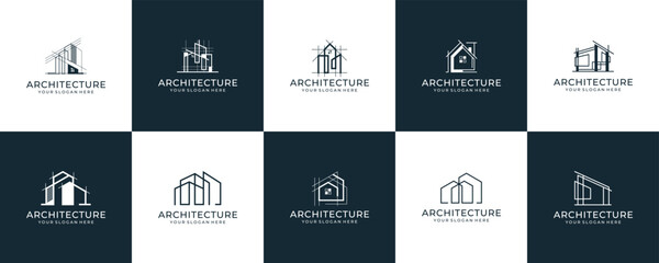 Collection of abstract architectural building construction logo designs - obrazy, fototapety, plakaty