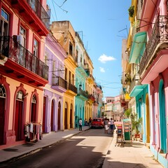 Fototapeta na wymiar Colorful buildings in Trinidad, Cuba. Intentional motion blur