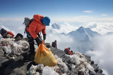 Printed kitchen splashbacks Himalayas garbage collection in the mountains
