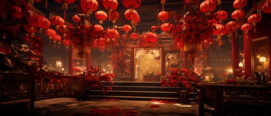 Obraz premium Chinese New Year decorations. Red lanterns