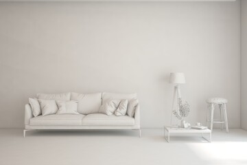 Grey interior desigh concept with furniture. 3D illustration