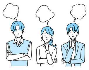 困った表情・悩むビジネスパーソン　男性＆女性(複数)