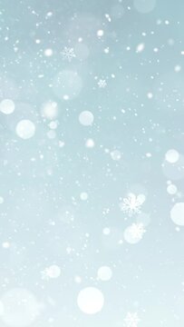 Mobile Vertical Resolution 1080x1920 Pixels, Elegant Christmas Snow and Snowflakes Background with Seamless Loop, Suitable for Christmas, New Year, Winter Promos