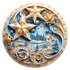 Stained glass Christmas vibe and snowman, snowflake, isolated on transparent background	
