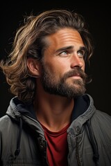 Obraz premium portrait of a handsome man in profile looking up