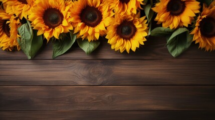 frame background of sunflower wooden table copy space
