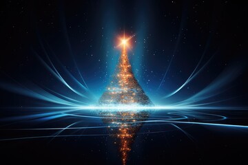 digital technical christmas tree glowing illustration - obrazy, fototapety, plakaty