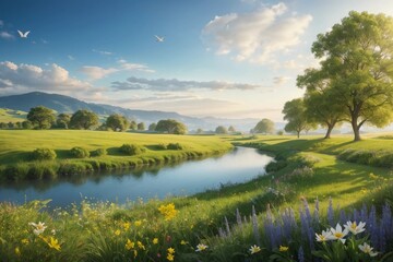 Idyllic Countryside: A Symphony of Sunlight and Greenery