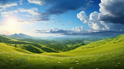 background beauty environment green landscape illustration lush sky, spring field, meadow fresh background beauty environment green landscape