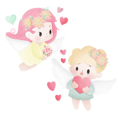 Sweet Cupid and angel send love for valentine's day