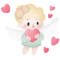 Sweet Cupid and angel send love for valentine's day